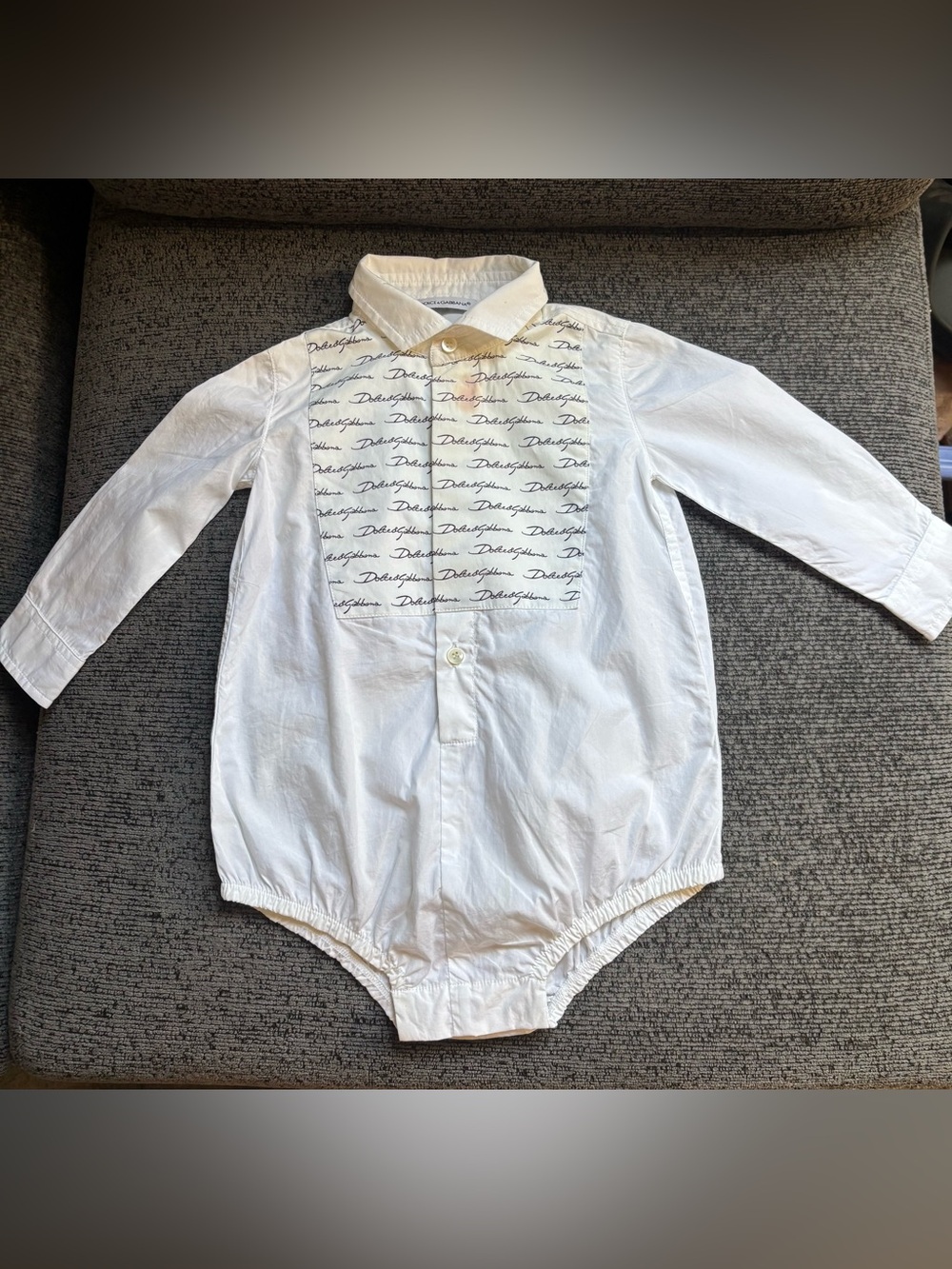 Dolce & Gabbana White Logo-Print Baby Button-Up